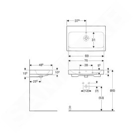 Geberit iCon - Lavabo 750x485 mm, sans trou, avec trop-plein, avec KeraTect, blanc 124078600
