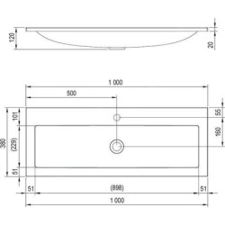 Ravak Clear - Lavabo 1000x380 mm, sans trop-plein, avec trou pour robinet, blanc XJJ01110000