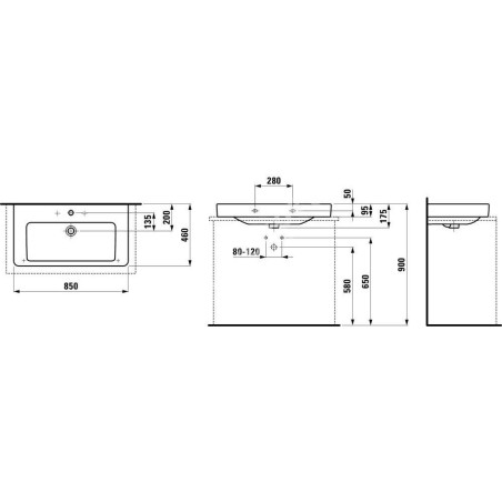 Laufen Pro S - Lavabo, 850x460 mm, 1 trou pour robinetterie, avec LCC, blanc H8139654001041
