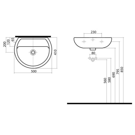Kolo Rekord - Lavabo 500x410 mm, sans ouverture pour mitigeur, blanc K91050000