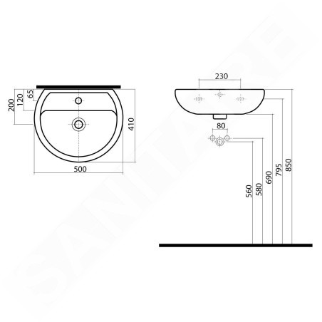 Kolo Rekord - Lavabo, 500 x 410 mm, un trou pour robinetterie, blanc K91150000