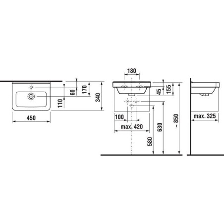Jika Cubito - Lave-mains 450x340 mm, avec trop-plein, un trou pour robinetterie, blanc H8114220001041