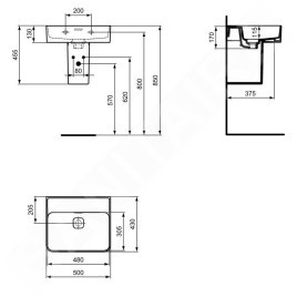 Ideal Standard Strada II - Lavabo 500x430 mm, sans ouverture pour mitigeur, blanc T364901