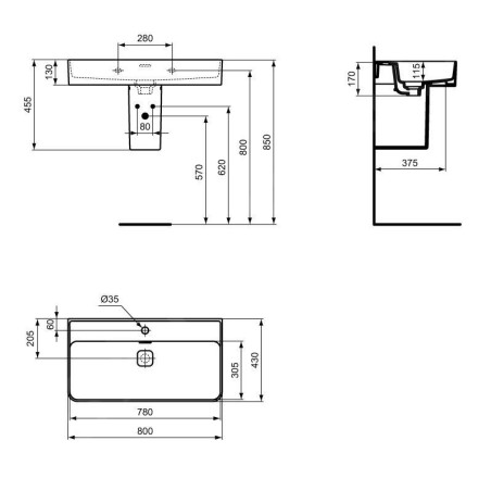 Ideal Standard Strada II - Lavabo 800x430 mm, 1 trou pour robinet, blanc T300101