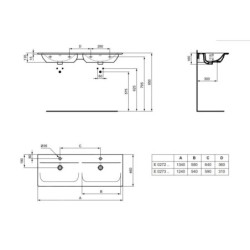 Ideal Standard Connect Air - Double lavabo, 1.240x460 mm, avec déversoir, avec Ideal Plus, blanc E0273MA