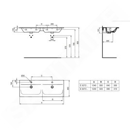 Ideal Standard Connect Air - Double vasque, 1240x460 mm, avec trop-plein, blanc E027301