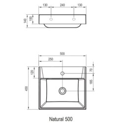 Ravak Natural - Lavabo 500x450 mm, sans trop-plein, avec trou pour robinet, blanc XJO01250000