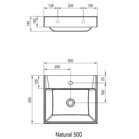 Ravak Natural - Lavabo 500x450 mm, sans trop-plein, avec trou pour robinet, blanc XJO01250000