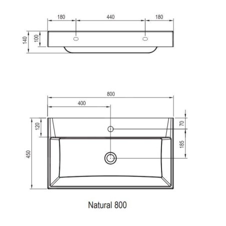 Ravak Natural - Lavabo 800x450 mm, sans trop-plein, trou pour robinet, blanc XJO01280000