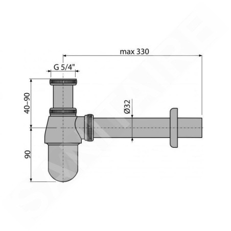 Alcadrain Siphons - Siphon de lavabo, diamètre 32 mm avec écrou de trop-plein, métal A431