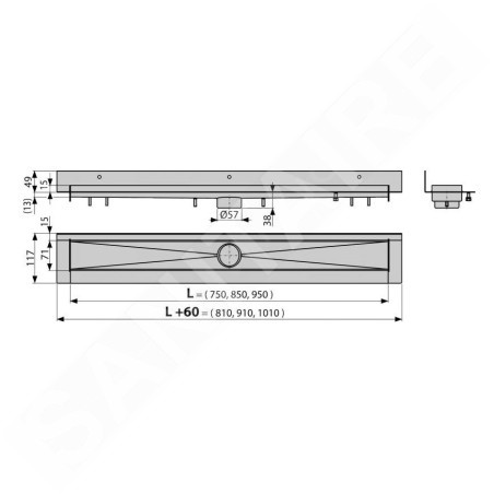 Alcadrain Douchegoten - Receveur de douche modulaire mural 750 mm, acier inoxydable APZ23-750