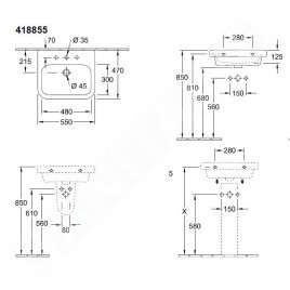 Villeroy & Boch Architectura - Lavabo 550x470 mm, avec trop-plein, trou de robinetterie, blanc alpin 41885501
