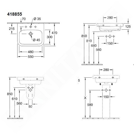 Villeroy & Boch Architectura - Lavabo 550x470 mm, avec trop-plein, trou de robinetterie, blanc alpin 41885501