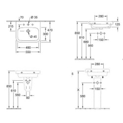Villeroy & Boch Architectura - Meuble lavabo 550x470 mm, avec trop-plein, trou de robinetterie, blanc alpin 41885G01