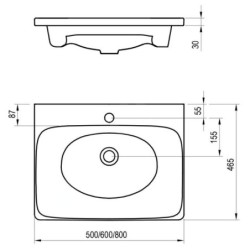 Ravak Balance - Lavabo 800x465 mm, avec 1 trou pour robinet, blanc XJX01280000