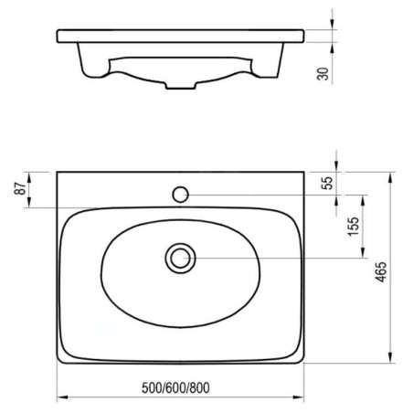 Ravak Balance - Lavabo 800x465 mm, avec 1 trou pour robinet, blanc XJX01280000