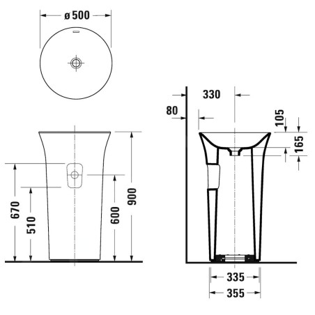 Duravit White Tulip - Lavabo autoportant 500x500x900 mm, sans trou pour robinetterie, avec WonderGliss, blanc 27025000701