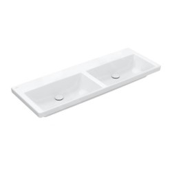 Villeroy & Boch Subway 3.0 - Double-lavabo 1300x470 mm, sans trop-plein, sans trou de robinetterie, CeramicPlus, Stone White
