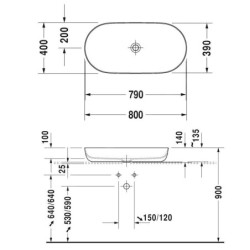 Duravit Luv - Vasque, 800x400 mm, sans trop-plein, blanc / gris satin mat 0379802300