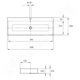 Kaldewei Puro - Lavabo pour plan de travail, 600x460 mm, avec trop-plein, avec trou pour robinet, Perl-Effekt, blanc