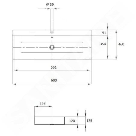 Kaldewei Puro - Lavabo pour plan de travail, 600x460 mm, avec trop-plein, avec trou pour robinet, Perl-Effekt, blanc