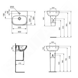 Ideal Standard i.Life A - Lave-mains 400x360 mm, avec trop-plein, trou pour robinetterie, blanc T470801