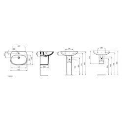 Ideal Standard Tesi - Lavabo 600x475 mm, avec trop-plein, trou pour robinetterie, blanc T352201