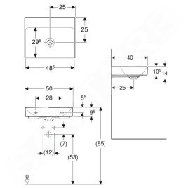 Geberit ONE - Lavabo à poser 500x400x140 mm, sans trop-plein, sans trou pour robinetterie, KeraTect, blanc 505.031.01.6