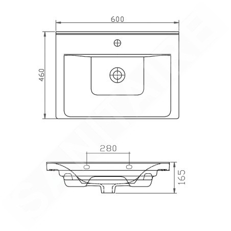 Aqualine Sava - Lavabo 600x460 mm, avec trop-plein, trou pour robinet, blanc 2060