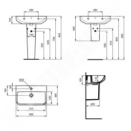 Ideal Standard i.Life S - Lavabo 600x380 mm, avec trop-plein, trou pour robinetterie, blanc T458301