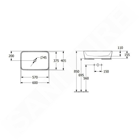 Villeroy & Boch Architectura - Vasque à poser, 600x405 mm, sans trop-plein, CeramicPlus, blanc alpin 5A2761R1
