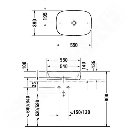 Duravit Zencha - Lavabo à poser 550x390 mm, sans trop-plein, trou pour robinet, DuraCeram, WonderGliss, blanc mat 23735532791