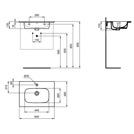 Ideal Standard i.Life A - Lavabo 640x460 mm, avec trop-plein, trou pour robinet, blanc T461901