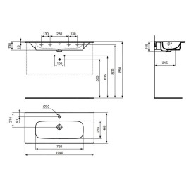 Ideal Standard i.Life A - Lavabo 1040x460 mm, avec trop-plein, trou pour robinet, blanc T462101