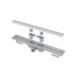 Alcadrain Douchegoten - Bac à douche 650 mm, avec bord pour grille perforée, grille incluse, acier inoxydable APZ1SMART-LINE-650
