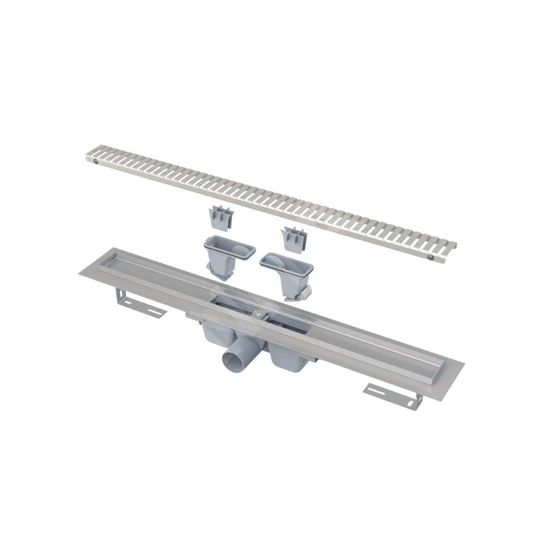 Alcadrain Douchegoten - Bac à douche 650 mm, avec bord pour grille perforée, grille incluse, acier inoxydable APZ1SMART-LINE-650