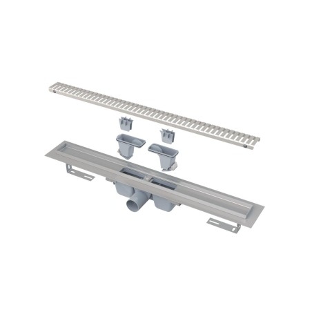 Alcadrain Douchegoten - Bac à douche 650 mm, avec bord pour grille perforée, grille incluse, acier inoxydable APZ1SMART-LINE-650