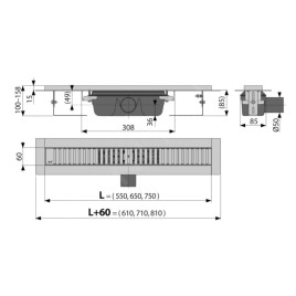 Alcadrain Douchegoten - Bac à douche 650 mm, avec bord pour grille perforée, grille incluse, acier inoxydable APZ1SMART-LINE-650