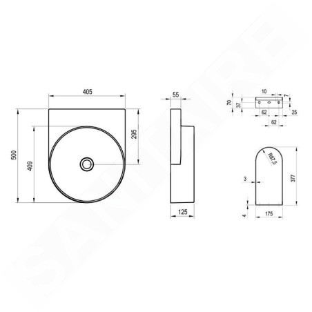 Ravak Yard - Lavabo 405x500 mm, sans trop-plein, sans trou pour robinet, blanc XJX01040000