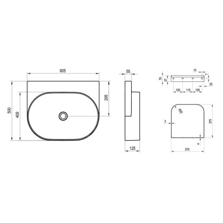 Ravak Yard - Lavabo 605x500 mm, sans trop-plein, sans trou pour robinet, blanc XJX01060000