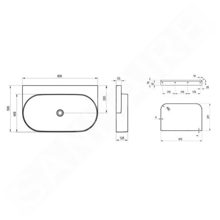 Ravak Yard - Lavabo 805x500 mm, sans trop-plein, sans trou pour robinet, blanc XJX01080000