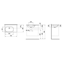 Laufen Lua - Lavabo de meuble 75x46 cm, avec trop-plein, sans trou de robinet, blanc H8170860001091