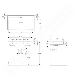 Geberit iCon - Lavabo 60x49 cm, sans trop-plein, trou pour robinet, blanc 124062000