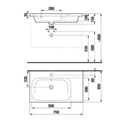 Jika Mio-N - Lavabo 75x45 cm, avec trop-plein, trou pour robinetterie, blanc H8117100001041