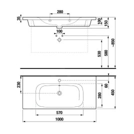 Jika Mio-N - Lavabo 100x45 cm, avec trop-plein, trou pour robinetterie, blanc H8147130001041