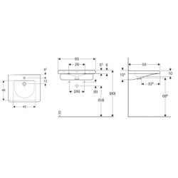 Geberit Selnova Comfort - Lavabo Square, 650x550 mm, pour personnes à mobilité réduite, avec un trou de robinetterie, avec