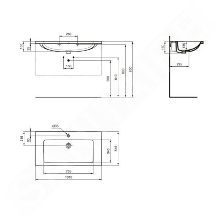 Ideal Standard i.Life B - Lavabo pour meuble 101x52 cm, avec trop-plein, trou pour robinet, blanc T460301