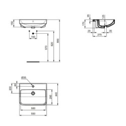 Ideal Standard i.Life B - Lavabo 55x44 cm, avec trop-plein, trou pour robinetterie, blanc T461101