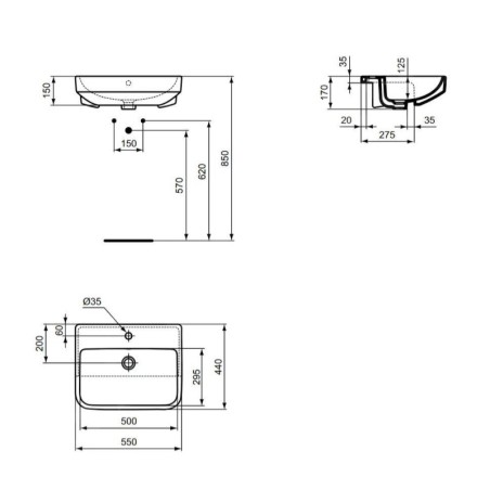 Ideal Standard i.Life B - Lavabo 55x44 cm, avec trop-plein, trou pour robinetterie, blanc T461101