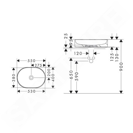 Hansgrohe Xuniva U - Lavabo à poser, 55x40 cm, sans trop-plein, blanc 60166450